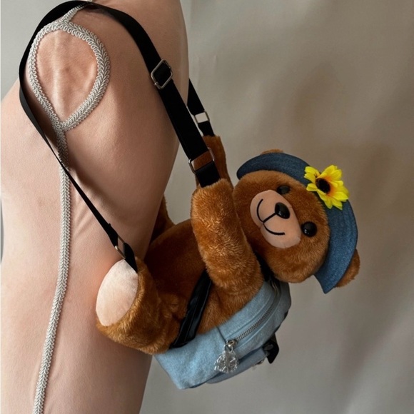 Delia’s Dolls Kill Teddy Bear With Sunflower Hat Denim Backpack RARE main image 6